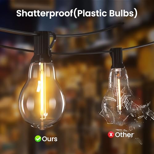 200FT Outdoor Lights with 106 Shatterproof Bulbs(6 Spare), IP45 Waterproof Outside String Lights, Patio String Lights Hanging for Party, Yard, Porch, Bistro, 2200K Adjustable Warm White Light - color: Black, size: 200FT