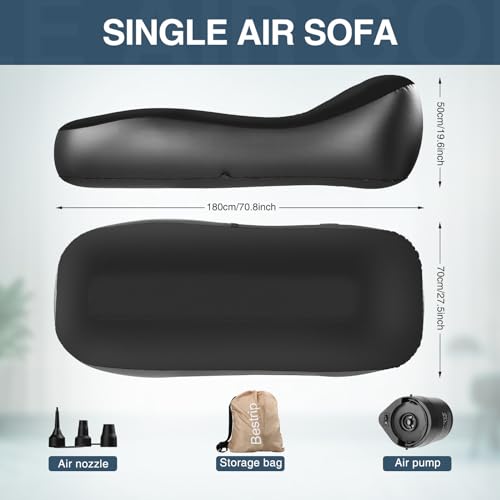 Bestrip Auto Inflatable Couch Lounger, Air Mattress Sofa Bed with Rechargeable Air Pump - color: Black, size: Single