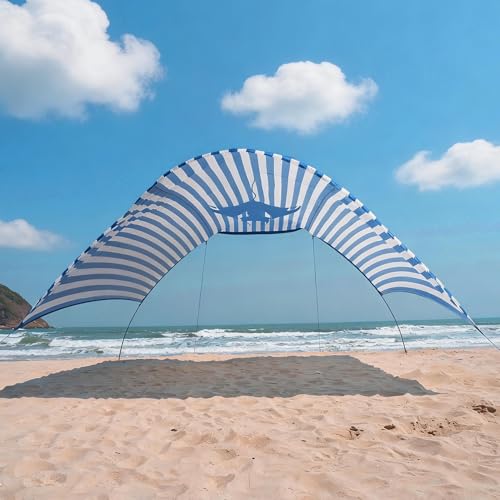 Beach Wind-Powered Shade Canopy, Portable Sun Shelter Tent, UPF 50+ UV Protection, Lightweight, Easy Set Up, 150 Sq. Ft. of Shade for up to 6 People, Regatta Manta Rays - color: 1-Regatta Stripe