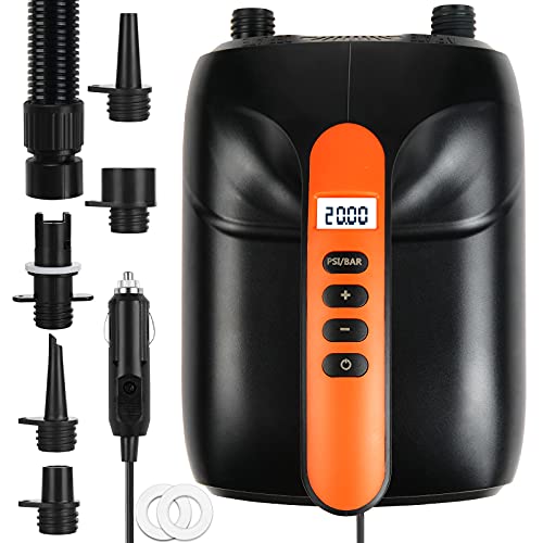 Paddle Board Pump,20PSI High Pressure SUP Electric Air Pump,Dual Stage Inflation SUP Electric Pump for Stand Up Paddle Boards,Boats,Kayak,Inflation & Deflation,12V DC Car Connector - color: Orange