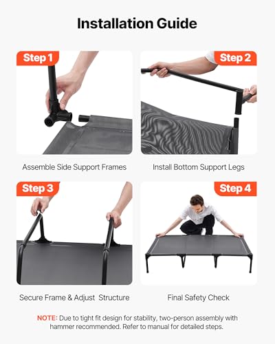 VEVOR Elevated Dog Bed for Large Dogs, Portable Raised Dog Cot with Steel Metal Frame and Breathable Teslin Mesh, Indoor & Outdoor Pet Cooling Raised Hammock Bed, XL, Gray - size: XL-No Pillow