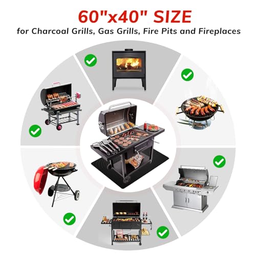60x40 inch Under Grill Mats for Outdoor Grill, Fireproof Blackstone Mat for Lawn,Gas Grills, Deck and Patio, Fireplace/Fire Pit Mat,Oil-Proof Waterproof BBQ Grill Protector - size: 60x40