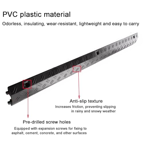 Floor Cable Cover, PVC Cable Protector Ramp, 1-Channel Modular Speed Bump with 6 Bolts, 660lbs Load Capacity, for Indoor Outdoor Use(Black,100x10x2cm/39x4x0.8in) - color: Black, size: 100x10x2cm/39x4x0.8in