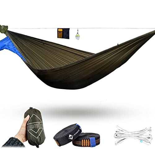 Onewind Camping Hammock, Ultralight Portable Hammock with Adjustable Ridgeline, Outdoor Hammock 20D Ripstop Nylon with 2 * 12Ft Tree Strap, Ideal for Camping, Hiking, Backpacking - color: Od Green-double Layer, size: 12' * 55"