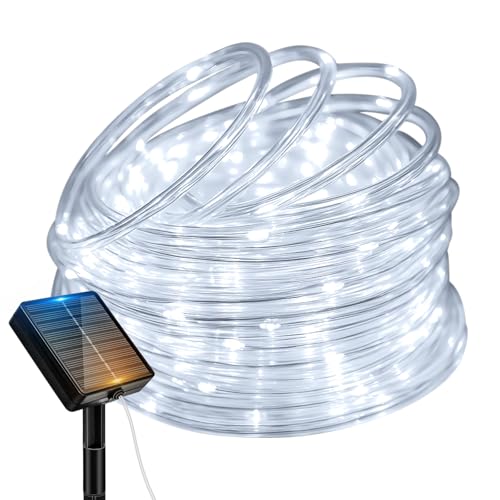 btfarm Solar Rope Lights Outdoor, 120LED 46FT Solar String Lights Outside Waterproof, 8 Lighting Modes Tree Tube Fairy Light Solar Powered for Garden Christmas Yard Party Decorations, Cool White - color: Cool White, size: 1 Pack