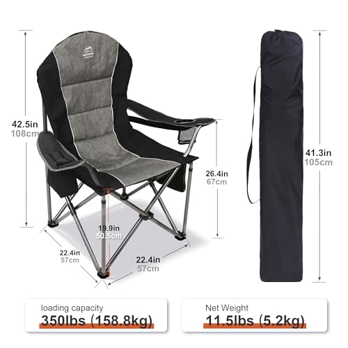 Camping Chairs for Adults,High Back Folding Camp Chair with Cup Holder and Cooler Bag,Heavy Duty Outdoor Lawn Chairs,Perfect for Camping,Hiking,Picnics,and Beach Trips,Black - color: Black