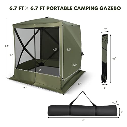 Tangkula 6.7x6.7 Ft Pop Up Gazebo with Netting, Portable Screen Tent with 4 Sided Mesh Walls, 2 Sunshade Cloths, UV 50+ Instant Canopy Shelter with Carry Bag for Camping, Lawn, Backyard - color: Green, size: 6.7x6.7 Ft