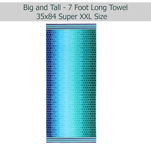 COTTON CRAFT Oversized Beach Towels - 2 Pack XXL 35x84 - The Big Kahuna 7 Foot Extra Large Beach Blanket Towel - Big & Tall - 100% Cotton Jacquard Velour Soft Luxury Towel - Pool Bath - Blue Tiles - color: Blue Tiles, size: 2 Pack - 35x84