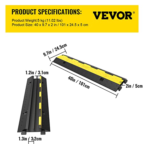 VEVOR 3 PCs Rubber Cable Protector Ramp, 2 Channel, 11000 lbs/axle Capacity Heavy Duty Hose Wire Cover Ramp Driveway, Traffic Speed Bump w/Flip-Open Top Cover, for Indoor&Outdoor
