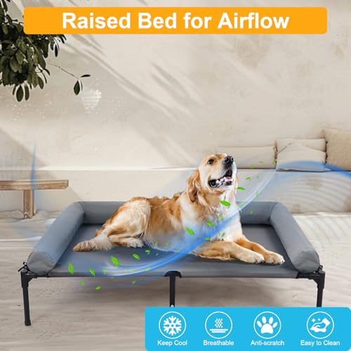 42'' Outdoor Elevated Dog Bed with Pillow, Raised Dogs Bed with Six Support Feet, Breathable Cooling Dog Cot Beds Mediu with 4 Ice Pack(Large)