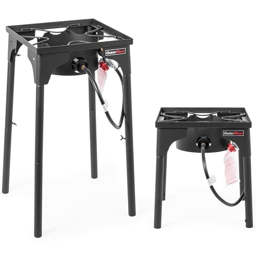 OuterMust Outdoor Propane Burner Camping Stove Gas Burner with Adjustable Legs Ideal for Camping, Home Brewing, Turkey Frying and Maple Syrup Boiling - size: Single Burner - Adjustable