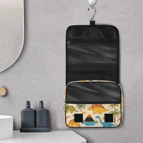 Cartoon Dinosaur Volcano Palm Tree Kids Toiletry Bag for Boys, Waterproof Travel Shaving Organizer with Hanging Hook, Portable Dopp Kit Cosmetic Bag for School Sports Camping Trips - color: Cartoon Dinosaur Volcano Palm Tree