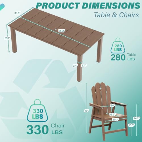 9-Piece Patio Dining Set, Outdoor Dining Set for 8, Large HDPE All-Weather Outdoor Furniture with 89.57” Umbrella Hole Table, 8 Armchairs, Brown - color: Brown, size: 8 Armchairs
