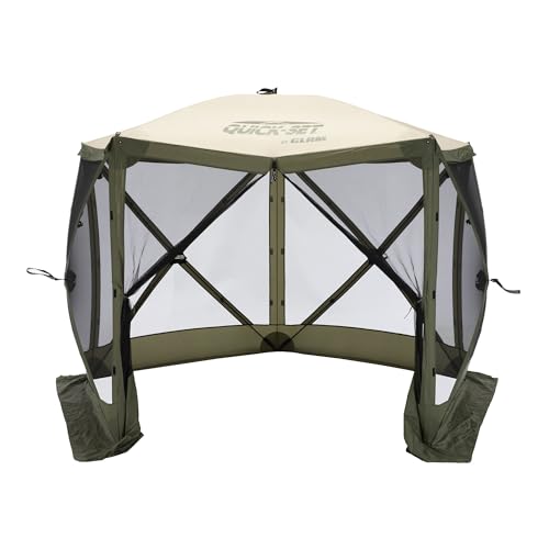 Clam Venture 9' x 9' Pop-Up Screen Tent – Green/Tan Portable 5-Sided Outdoor Gazebo Canopy with Mesh Netting, Carry Bag, Stakes & Tie-Downs – Instant Setup Shelter for Camping, Picnics & Events - color: Green/Tan
