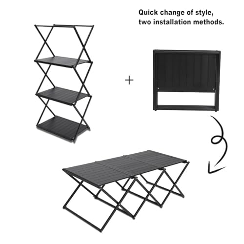 Portable Collapsible Table 3Tier Storage Racks Dual Purpose Folding Lightweight Aluminum Roll Up Large 3ft for Indoor Outdoor Picnic Backyard Camp Kitchen