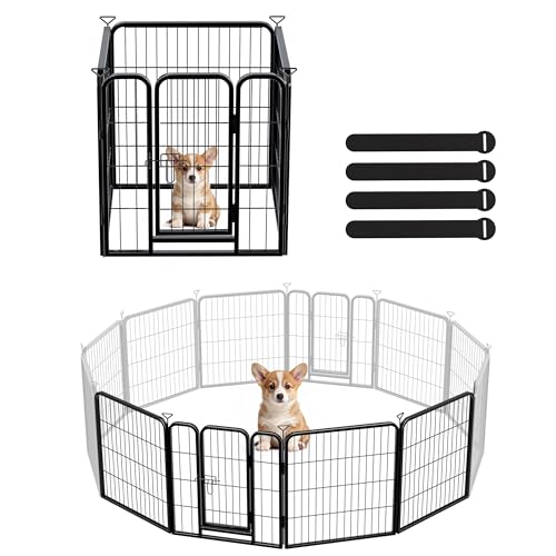 Dog Playpen for Indoor,Outdoor,Yard, RV Camping,24 inch 4 Panels Dog Play Pen,Heavy Duty Metal Dog Fence,Anti-Rust Coating Dog Fence Exercise Pen for Puppy Medium Dogs（Refill Pack） - color: Black, size: 24''H