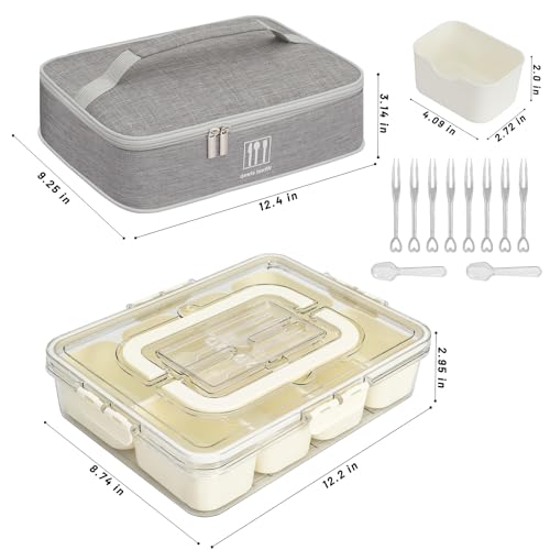 Snack Box Container with Insulated Cooler Bag, Divided Serving Tray with Lid and Handle Beach Essentials, Snackle Box Veggie Fruit Tray with 8 Compartments & 8 Forks & 2 Spoon - size: Medium