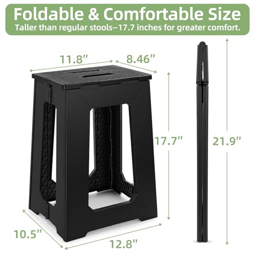 neotidy Foldable Stool Chair, 17.7” Tall Folding Seat for Adults up to 400 lb, Heavy-Duty Plastic Foldable Stool for Sitting, Portable Compact Folding Chair for Home Outdoor Camping, Black - color: Black