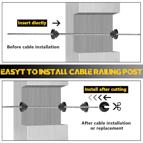 200Pack Cable Railing Rubber Gaommets,Deck Railing Gromemets for 1/8" 5/32" 3/16" Cables,Black Rubber Protector Sleeve for Level Metal Cable Railing Posts - size: Horizontal