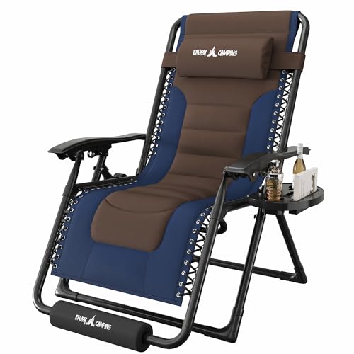 Amopatio Foldable Zero Gravity Chair, Oversized Outdoor Reclining Chair, 500LB Weight Capacity XLPatio Recliner with 0-170° Adjustable Backrest, Heavy Duty Lounge Chair with Cup Holder - color: Blue-brown, style: 29in-1pc