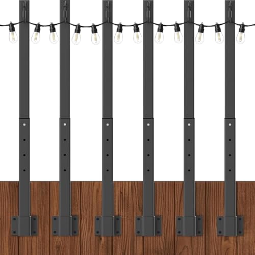 NUERPO 6 Pack String Light Poles,2.8Ft Metal Poles for Outdoor String Lights,Outdoor Light Poles with Post,Poles/Stand for Outside,Patio,Deck,Backyard,Garden Wedding,Party - size: 6 Pack 2.8FT String Light Pole