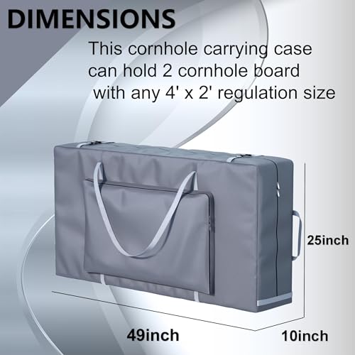Cornhole Carrying Case Fits 4' x 2' Regulation Size Board,with Bean Bag Storage,600DHeavy-Duty Waterproof Cornhole Boards Bag - color: Grey