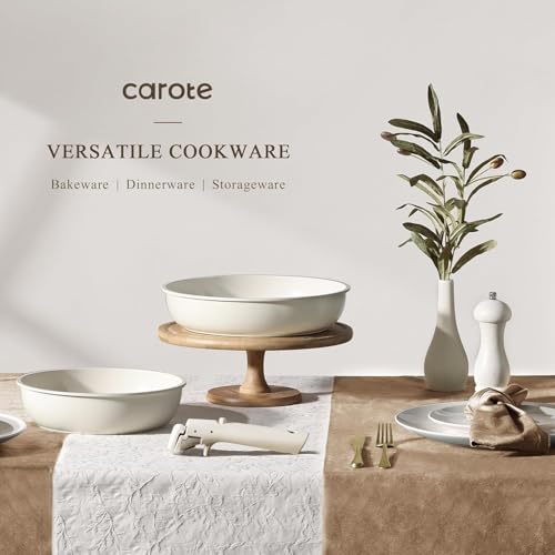 CAROTE 19pcs Pots and Pans Set, Nonstick Cookware Set Detachable Handle, Induction Kitchen Cookware Sets Non Stick with Removable Handle, RV Cookware Set, Oven Safe - color: Cream White with glass lid
