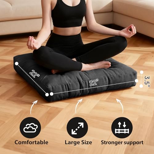 Tiita Outdoor Cushions Square Floor Pillow Thicken Tufted Seat Pad Large Floor Cushion for Yoga Meditation Living Room - color: Square|black, size: 2 Count (Pack of 1)