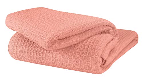 GLAMBURG 100% Cotton Thermal Bed Blanket, Twin Size, Soft Waffle Blanket, All Season, Peach - color: Peach, size: Twin (60"x90")