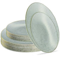 PLASTICPRO 32 Pack Elegant Disposable Plastic Plates Combo Set Includes 16 Dinner Plates and 16 Salad Plates Heavy Duty Fancy Party Plates Green Granite Plates with Gold rim - color: Granite Collection Green With Gold Rim