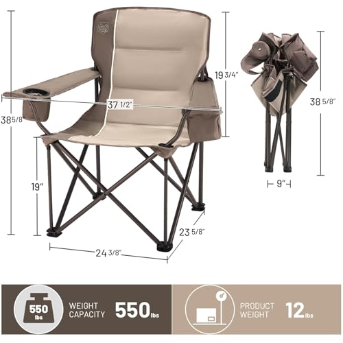 Timber Ridge Oversized Folding Camping Chair for Adults, Support 550 LBS Heavy Duty with Cup Holder Side Pocket for Camp, Lawn, Picnic, Tan, 2 Pack - color: Tan-2 Pack
