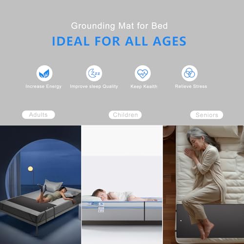 Grounding Mat for Queen Bed, Tear-Resistant PU Leather Grounding Blanket Anti-Slip Grounding Sheets with Cord, Balance Improve Sleep, Relieve Stress & Muscle Pain, Grounded Therapy (27"x60")