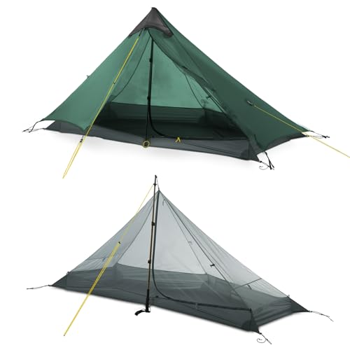LANSHAN Ultralight Tent 3-Season Backpacking Tent for 1-Person or 2-Person Camping, Trekking, Kayaking, Climbing, Hiking - color: 1-person, dark green