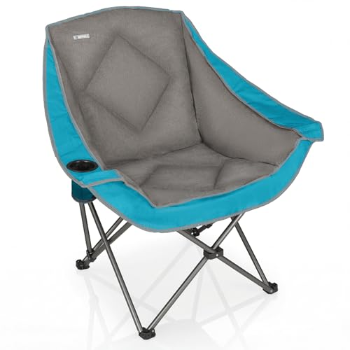 Folding Camping Chair,Oversized Portable Camping Chair with Cup Holder,Heavy Duty Padded Lawn Chair for Camping,Tailgates,Beach,and Sports,Lake Blue - color: Lake Blue