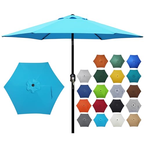 Blissun 7.5 ft Patio Umbrella, Yard Umbrella, Outdoor Market Umbrella with Push Button Tilt Crank (Light Blue) - color: Light Blue