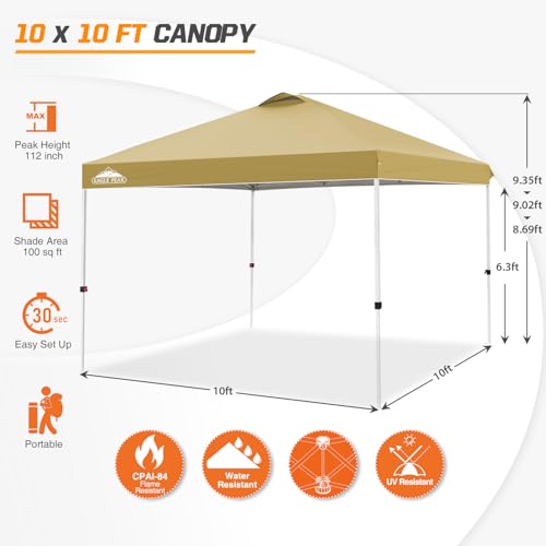 EAGLE PEAK Pop Up Canopy Tent with Wheeled Carry Bag, 8 Stakes, 4 Ropes, 4 Weight Bags, Easy Set Up Tent Canopy, 10x10 ft, 100sqft of Shade, Beige - color: Beige, size: 10x10