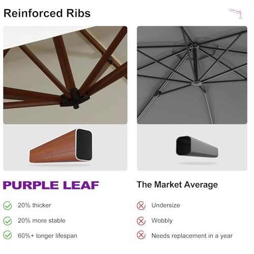 PURPLE LEAF Cantilever Umbrella with Base Outdoor Round Umbrellas Large Cantilever Umbrella Windproof Offset Heavy Duty Sun Umbrellas for Garden Deck Pool Patio, 13ft Cream - color: Cream, size: 13 Feet, style: Base Included