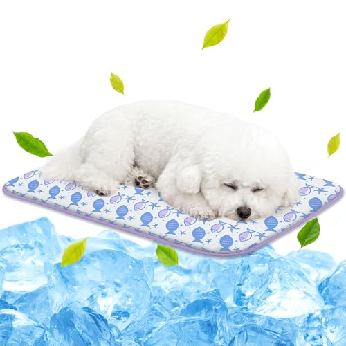 NWK Pet Cooling Mat -Q-Max>0.345 Ice Silk Cooling Mat for Dogs & Cats Portable & Washable Pet Cooling Blanket, Car Seats, Beds for Summer (Purple Fish, 27'' X 20'' X 0.3'') - color: Purple Fish, size: Medium (27'' X 20'' X 0.3'')