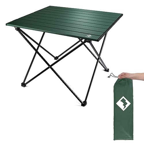 VILLEY Portable Camping Side Table, Ultralight Aluminum Folding Beach Table with Carry Bag for Outdoor Cooking, Picnic, Camp, Boat, Travel - color: Green, size: Small 16'', style: Regular