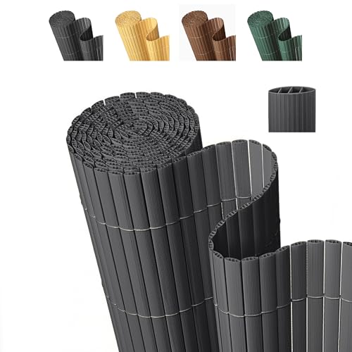 Paramondo PVC Privacy Fence Screen 14mm 3-Rib Reinforced Textured Fence Panel - No-Drill Balcony & Garden Cladding with Wind & UV Protection for Patio, Deck, Outdoor Privacy, 2×10 FT, Charcoal - color: Charcoal, size: 2×10 FT