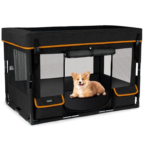 Durable Dog Playpen with Iron Frame, Heavy-Duty Pet Tent with Waterproof Base & Mesh Sides for Indoor Outdoor Use, Black - color: Black