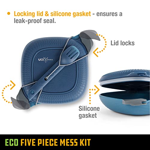 UCO Recycled ECO 5-Piece Camping Mess Kit with Bowl, Plate, Switch Spork Utensil Set - color: Ocean Blue