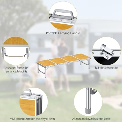 Anbte 4ft Low Folding Picnic Table, Thicker Aluminum Small Camping Table with Storage Bag, Portable Handle, Lightweight, for Camping Beach Party Picnic Floor,45.67" x 15.7" x 10.3", Yellow - color: Yellow, size: 45.67" X 15.7" X 10.3"