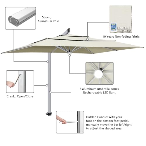 EliteShade USA Atlas 3-Tier 10x13FT Full Aluminum Cantilever Patio Umbrella for Outdoor restaurant Garden Courtyard Deck Pool and Marketing with Light,Natural - color: Natural, style: 10×13FT Atlas