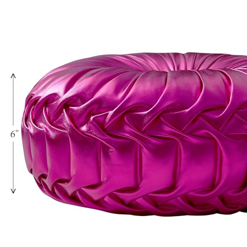 EUCIOR Round Throw Pillows,Pumpkin Pleated Handmade Metallic Throw Pillows,Hot Pink Throw Pillow,Modern Leather Decorative Pillowcases for Home Decor Bedroom Living Room Couch Bed Sofa (Hot-Pink) - color: Hot Pink