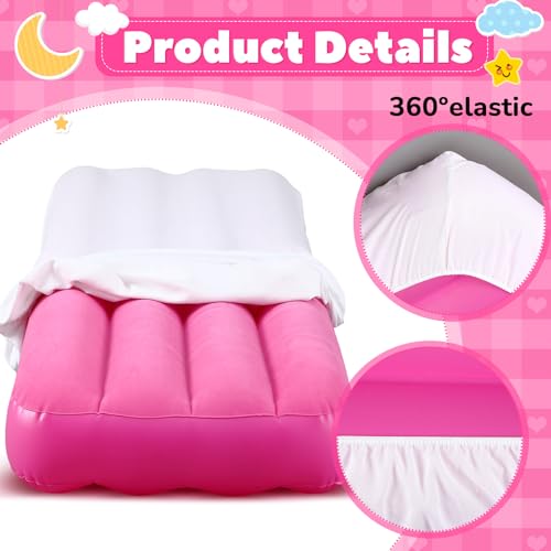 Windyun 2 Sets Kids Air Mattress Bulk with Fitted Sheet,Toddler Inflatable Bed 63 x 27 x 8 Inches Blow up Airbed Camping Sleeping Pad for Aged 3-10 Years Old Birthdays Slumber Sleepover Party (White) - color: White