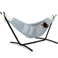 Gafete Double Hammock with Stand for Outside, Upgraded Spreader Bar, Heavy Duty Space Saving Steel Stand 2 Person, Side Pockets, Easy Assembly, 600lbs Weight Capacity, Indoor & Outdoor (Light Grey) - color: Light Grey