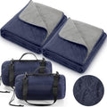 Tranqun 2 Large Outdoor Blanket 78'' x 55'' Quilted Windproof Waterproof Fleece Sandproof Stadium Foldable Warm Blanket for Camping Picnic Sporting Events Cold Weather (Navy Blue) - color: Navy Blue