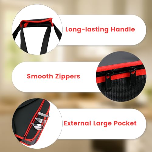 Insulated Resuable Casserole Carrier Bag for Hot or Cold Food, Foldable Portable Prep Carrier, Thermal Food Transport Bag for 9''x13'' & 11''x15'' Baking Pan, Travel Picnic Cake Dessert lunch, Black - size: Standard Black-Red