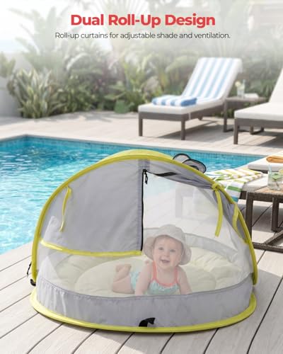 Poray Portable Baby Beach Tent with UPF 50+ Sun Shelter,Mosquito Net and Sunshade, Ideal Pop Up Kids Travel Tent with Carry Bag & 2 Stakes,Outdoor Indoor Play and Sun Protection - style: Yellow